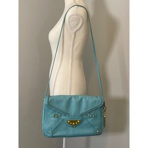 Sam Edelman Handbag Women‎ Light Blue Leather Crossbody Studded Whipstitch Boho